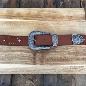 💙 new faux leather western belt carved buckle